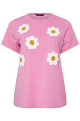 YOURS Plus Size Pink Applique Daisy T-Shirt | Yours Clothing 5
