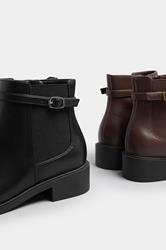 Black Faux Leather Buckle Stretch Ankle Boots In Wide E Fit & Extra Wide EEE Fit | Yours Clothing 7