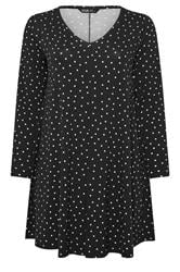 YOURS Curve Black Polka Dot Pleat Front Dress