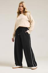 YOURS Plus Size Black Side Stripe Wide Leg Trousers | Yours Clothing 1