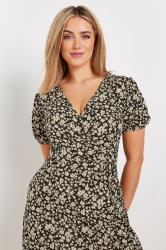 M&Co Natural Brown Ditsy Floral Print Midi Wrap Dress | M&Co 2