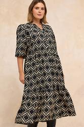 EVANS Plus Size Black Geometric Print Tiered Midi Dress | Evans 3