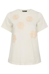 YOURS Curve Cream Daisy Applique T-Shirt