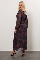 YOURS Plus Size Black Floral Mesh Maxi Dress | Yours Clothing 2
