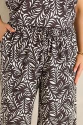 EVANS Plus Size Brown Leaf Print Linen Set | Evans 5