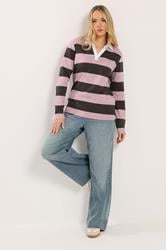 LTS Tall Women's Chocolate Brown & Pink Stripe Cotton Rugby Sweatshirt | Long Tall Sally 1