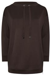 EVANS Plus Size Chocolate Brown Luxe Zip Detail Sweatshirt | Evans 1