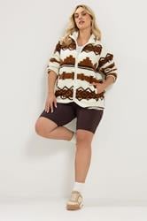 YOURS Plus Size Chocolate Brown Fairisle Borg Fleece Jacket | Yours Clothing 2