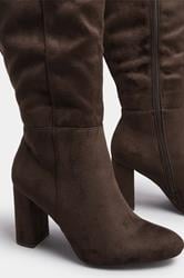 Chocolate Brown Faux Suede Heeled Knee High Boot In Extra Wide EEE Fit | Yours Clothing 6