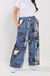YOURS Plus Size Blue Bandana Print Belted Wide Leg Trousers | Yours Clothing 3