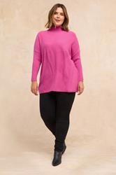 EVANS Plus Size Pink Knitted Star Roll Neck Jumper | Evans 1