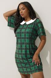 LIMITED COLLECTION Plus Size Green Check Collared Mini Dress | Yours Clothing 2