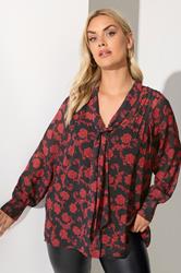YOURS LONDON Plus Size Black Floral Pintuck Bow Tie Blouse | Yours Clothing 3