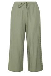 YOURS Curve Khaki Green Crochet Detail Linen Trousers