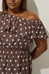 LIMITED COLLECTION Plus Size Brown Polka Dot Frill Dress | Yours Clothing 4