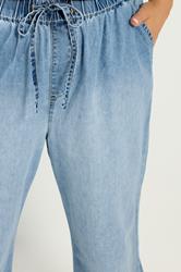 YOURS Plus Size Mid Blue Drawstring Wide Leg Jeans | Yours Clothing 4