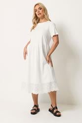 YOURS Plus Size Ivory White Broderie Anglaise Trim Dress | Yours Clothing 1