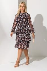 YOURS LONDON Plus Size Black Floral Dobby Ruffle Mini Dress | Yours Clothing 1