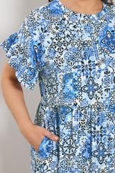 YOURS Plus Size Blue Abstract Mosaic Print Midi Dress | Yours Clothing 4