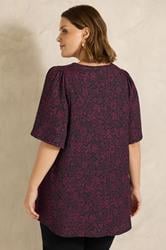 EVANS Plus Size Black & Red Ditsy Floral Top | Evans 2