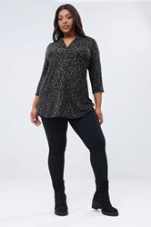 YOURS Plus Size Dark Green Leopard Print Placket Top | Yours Clothing 1