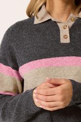 LTS Tall Women's Grey Stripe Knitted Polo Jumper | Long Tall Sally 4