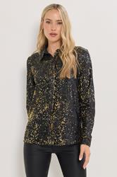 LTS Tall Black & Gold Sequin Embellished Shirt | Long Tall Sally 1