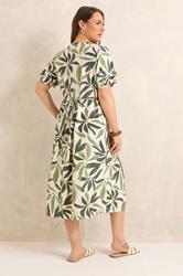 EVANS Plus Size Green Leaf Placket Midi Dress | Evans 4