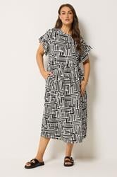 YOURS Plus Size Black Abstract Frill Sleeve Dress | Yours Clothing 3