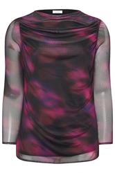 YOURS LONDON Plus Size Purple Blurred Mesh Cowl Neck Top | Yours Clothing 6