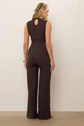 LTS Tall Women's Maternity Brown Shirred Wide Leg Jumpsuit | Long Tall Sally 2