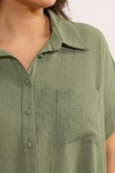 EVANS Plus Size Khaki Green Grown On Sleeve Blouse | Evans 4