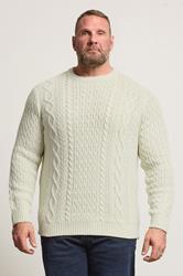 BadRhino Big & Tall Cream Crew Neck Cable Knit Jumper | BadRhino 1