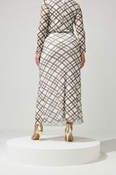YOURS LONDON Curve Ivory White & Brown Check Maxi Skirt | Yours Clothing 2