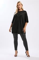 YOURS Plus Size Black Chevron Lace Insert T-Shirt | Yours Clothing 1