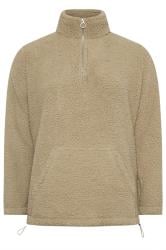 YOURS Plus Size Natural Brown Quarter Zip Teddy Fleece | Yours Clothing 5