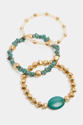 3 PACK Gold Tone Beaded Stretch Bracelet Set | Yours Clothing 1