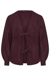 YOURS Curve Wine Red Bow Tie Front Cardigan