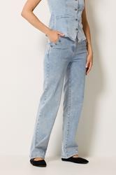 LTS Tall Women's Light Blue Button Detail Straight Leg Jeans | Long Tall Sally 1