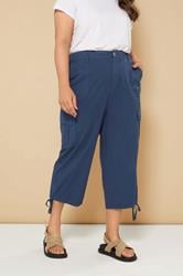 YOURS Plus Size Navy Blue Cotton Cropped Cargo Trousers | Yours Clothing 1