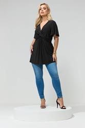 YOURS LONDON Plus Size Black Knot Detail Front Short Sleeve Top | Yours Clothing 1