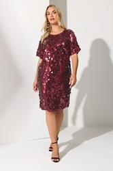 YOURS LONDON Plus Size Burgundy Red Sequin T-Shirt Dress | Yours Clothing 1