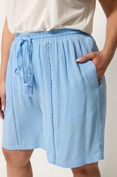 YOURS Plus Size Blue Scallop Trim Shorts | Yours Clothing 4