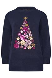 EVANS Plus Size Navy Blue Sequin Embellished Baubles Christmas Jumper | Evans 5