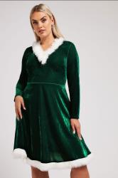YOURS LONDON Plus Size Green Velvet Santa Dress | Yours Clothing 2
