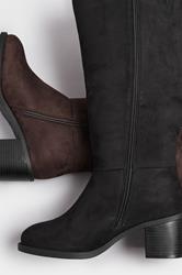 Black Faux Suede Block Heel Knee High Boots In Wide E Fit & Extra Wide EEE Fit | Yours Clothing 7