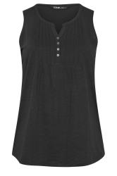 YOURS Plus Size Black Pintuck Henley Vest Top | Yours Clothing 5