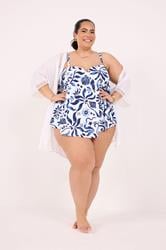 YOURS Plus Size White Abstract Floral Print Tankini Top | Yours Clothing 1