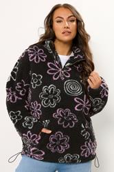 YOURS Plus Size Black Floral Quarter Zip Fleece | Yours Clothing 3