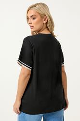 YOURS Plus Size Black Daisy 'Life Is Good' Varsity Trim T-Shirt | Yours Clothing 2